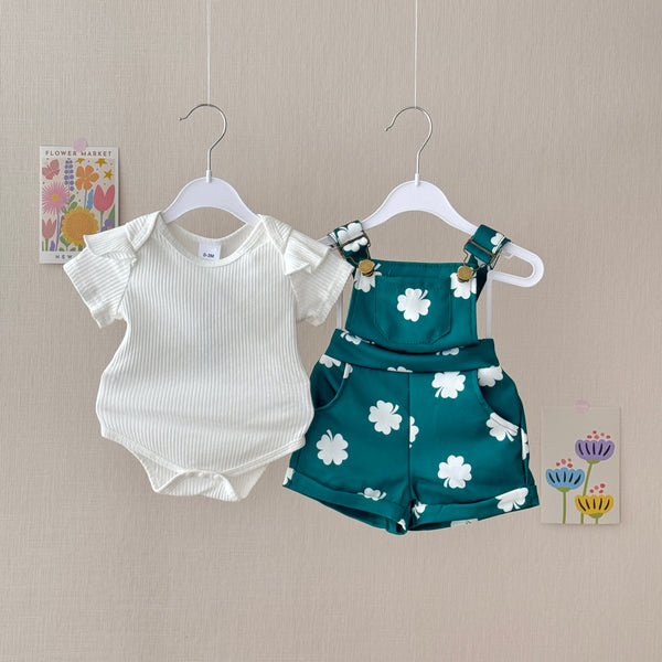 Baby 2-Piece Green Clover Overall Set