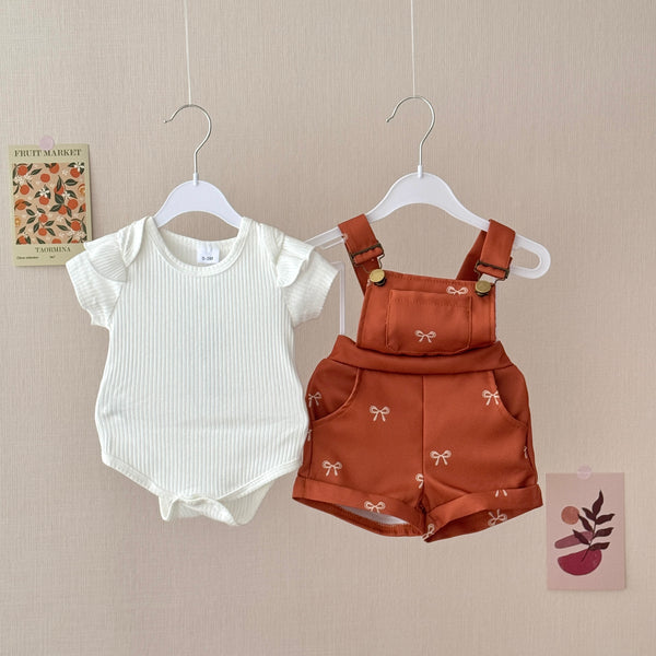 Baby 2-Piece Brown Bow Print Overall Set
