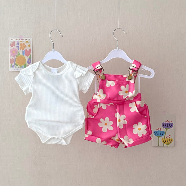 Baby 2-Piece Pink Blossom Overall Set