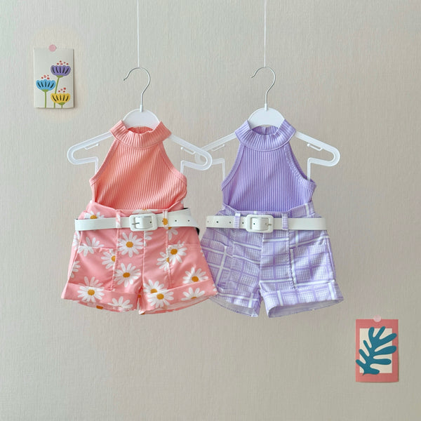 Baby 2-Piece Sweet Sleeveless Top and Patterned Shorts Set