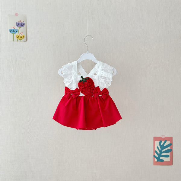 Baby Sweet Red Strawberry Bow Romper